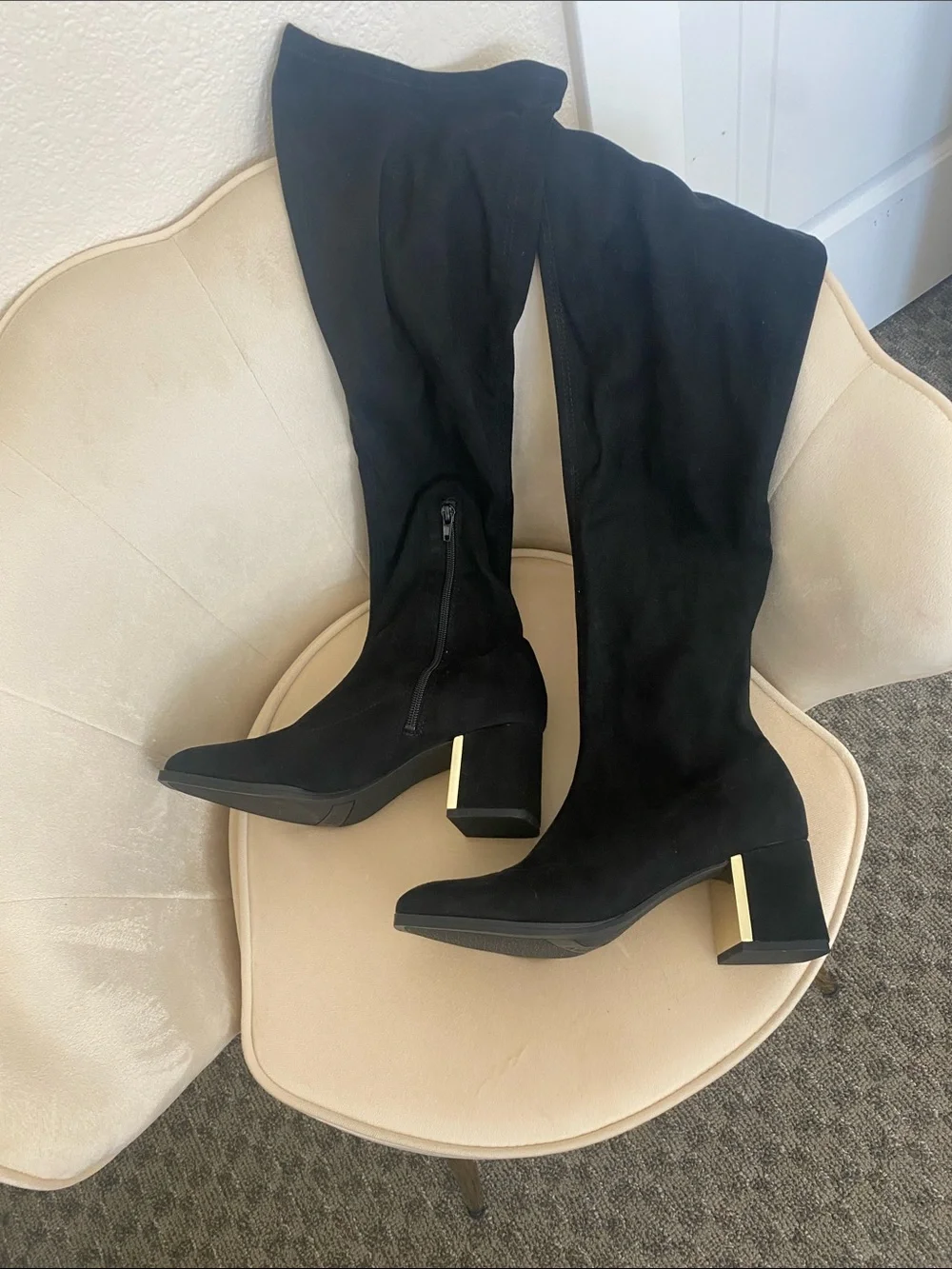 Alfani Black Over-the-Knee Block Heel Boots with Gold Accent